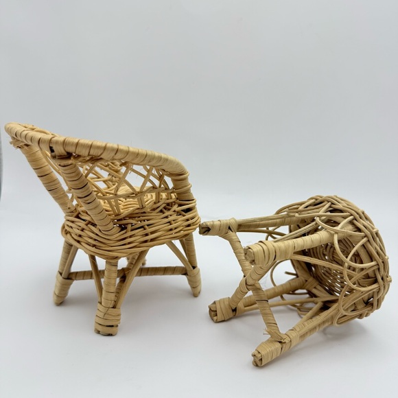 Wicker Rattan Chair And Table Set 2 Piece Toy 11” Doll Barbie Size - Picture 3 of 4